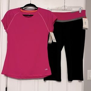 Champion short sleeve workout top, capri workout pants and zipper jacket